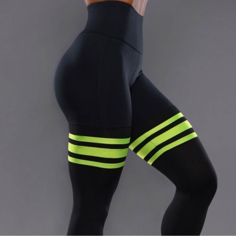 Bombshell Sportswear- black and Yellow Thigh High Leggings